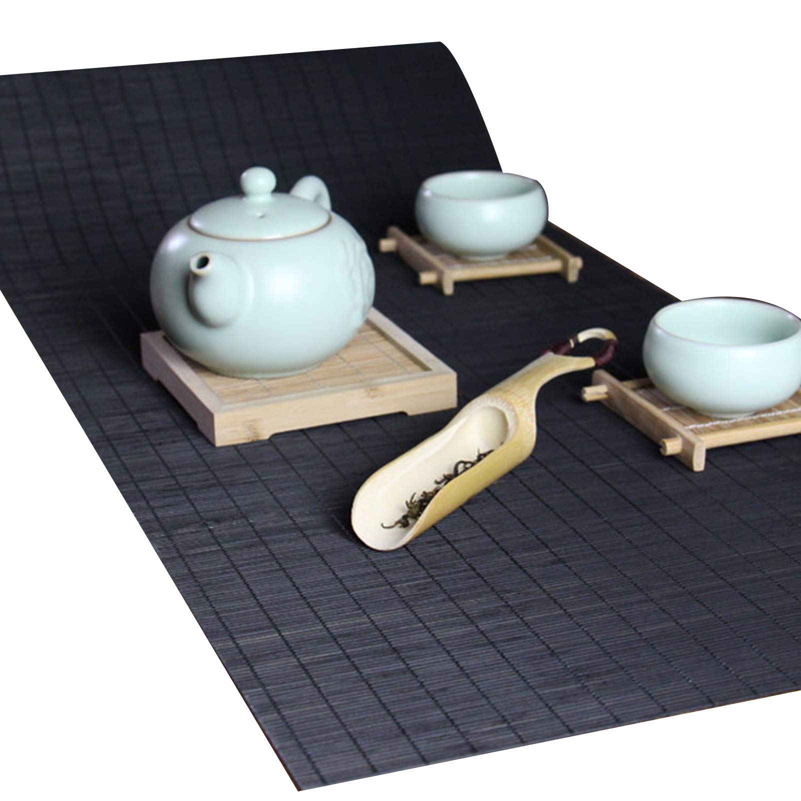 Camino de mesa de bambú negro de estilo japonés, antideslizante, con aislamiento térmico, para mesa de comedor, decoración elegante del hogar, tamaño: 60 x 150 cm