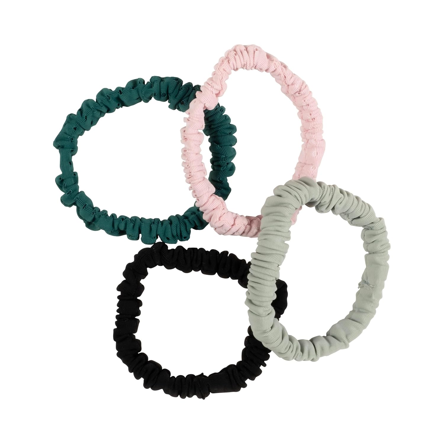 Goody Sport Ouchless Thin Scrunchies - 4 Ct, Green/Pink Assortment, Sport-Level Grip for Workouts, Sweat-Wicking, No Damage Hair Ties, All Hair Types