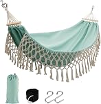 Beautiful Boho Style Hammock, Portable 2 Person Hammock, for Suitable for Backpacking, Patio, Beach, Backyard, Outdoor, Garden,Wedding Decor (Khaki)
