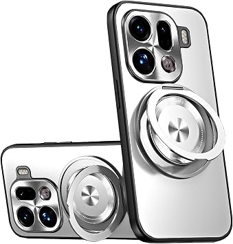for OPPO Find X9 Pro Case with 360  Rotatable Kickstand Wireless Charging Ring Holder Shockproof Matte Hard Back Cover Silver, Find X9 Pro