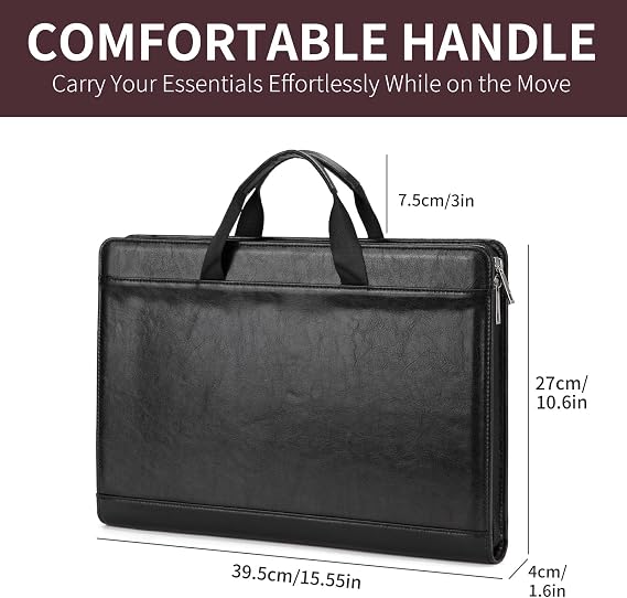 Personalized Vegan Leather Portfolio for 8.5 x 14 Pad and 15 Laptop | Zippered Padfolio with Handle, Legal Size Organizer Business Contractor Folder Professional Executive Gift, Black