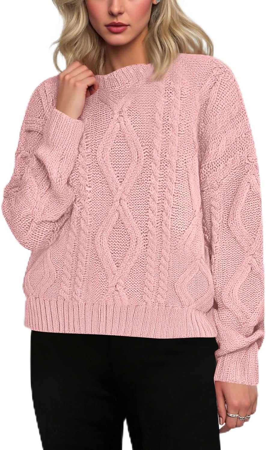 Sweaters for Women Oversized Long Sleeve Cable Knit Crewneck Casual Pullover Tops Fall Winter Trendy Solid Outfits