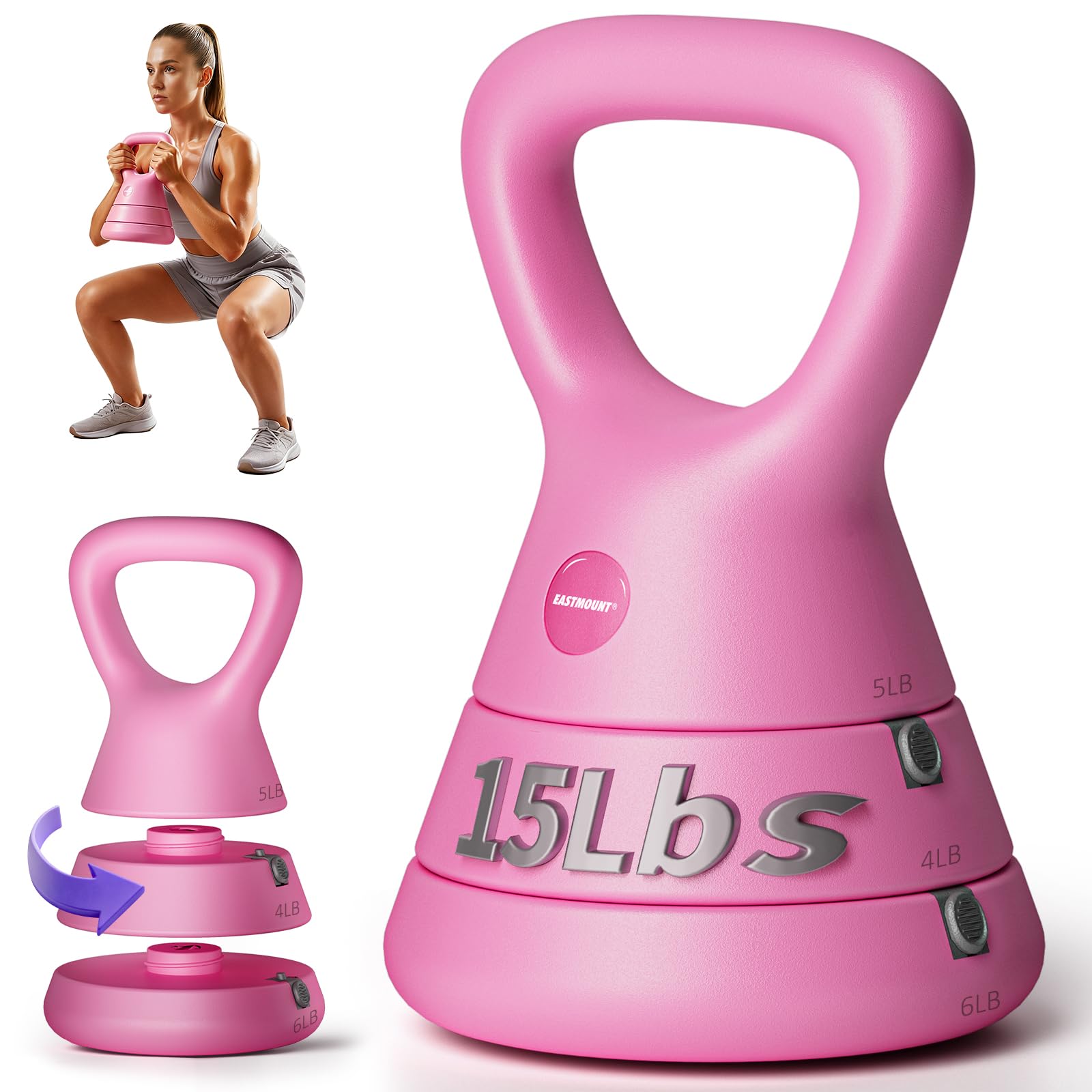 EAST MOUNT Conjunto de Kettlebell Ajustável de 15 Lb – 3 Em 1 (5/9/15 Lb), Pesos