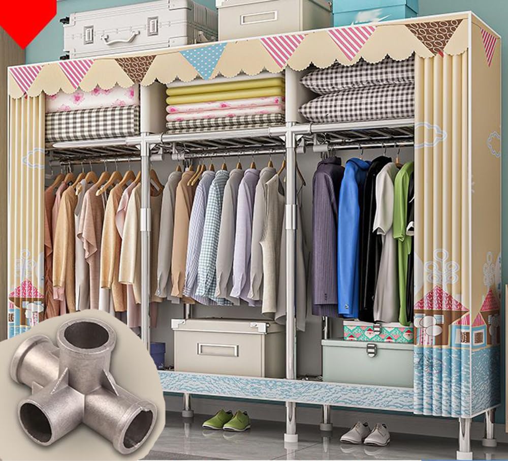 DETMOL Portable Wardrobe,Clothes Closet Storage Organizer with Hanging Rail & Shelves,Foldable Closet with Cloth Cover Quick and Easy To Assemble,Strong and Durable 207x46x173cm