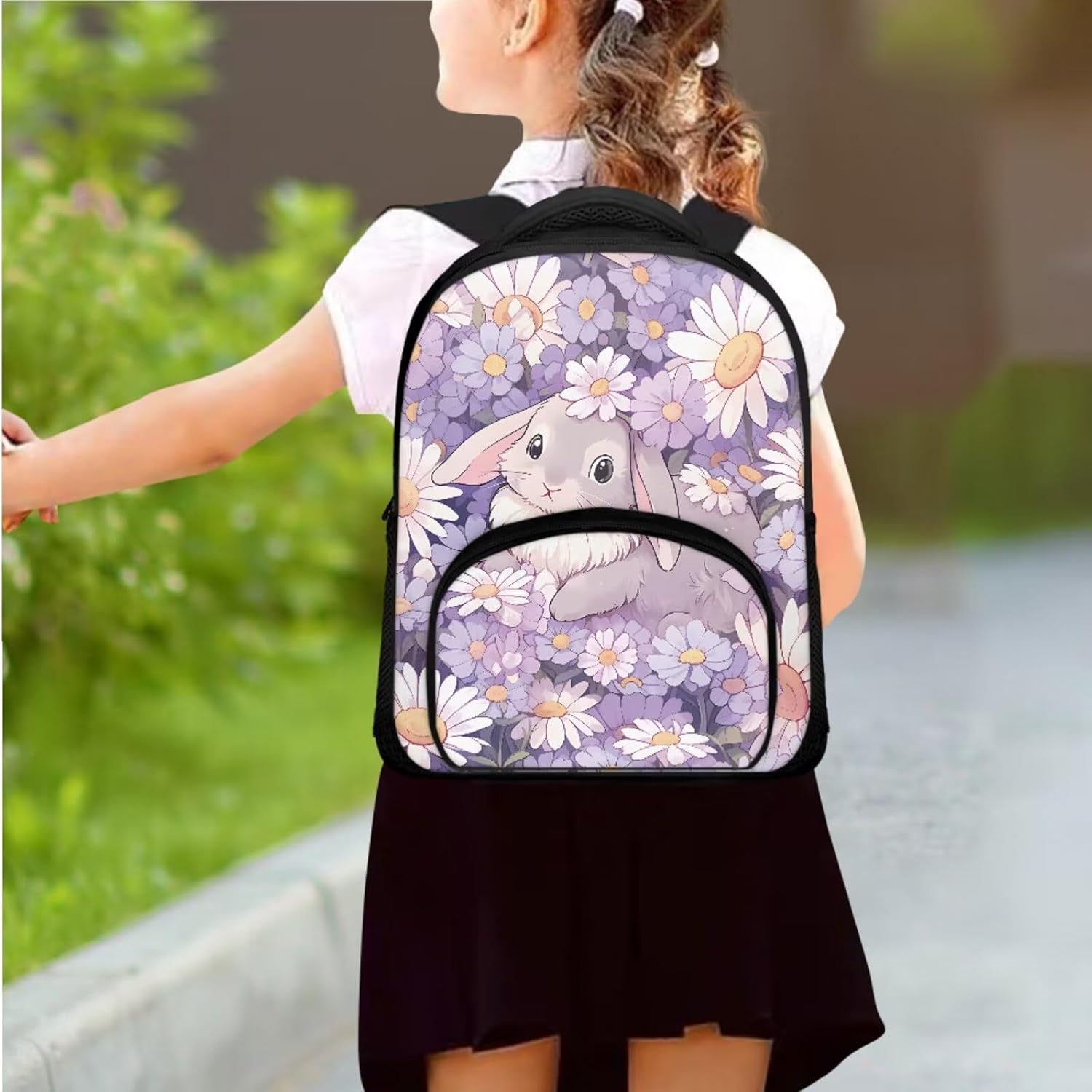Cute Bunny Backpack for Girls Kids Backpack with Lunch Box and Fabric Pencil Pouch 3 in 1 Set 12" Lightweight Bookbag with Front Pocket Sturdy School Bag with Side Pockets for Toddler Girls