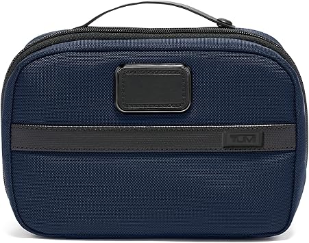 TUMI - Alpha Split Travel Kit - Compact Toiletry Bag for Men & Women - Features Removable Leather Handle & 3 Zip Pockets - Navy