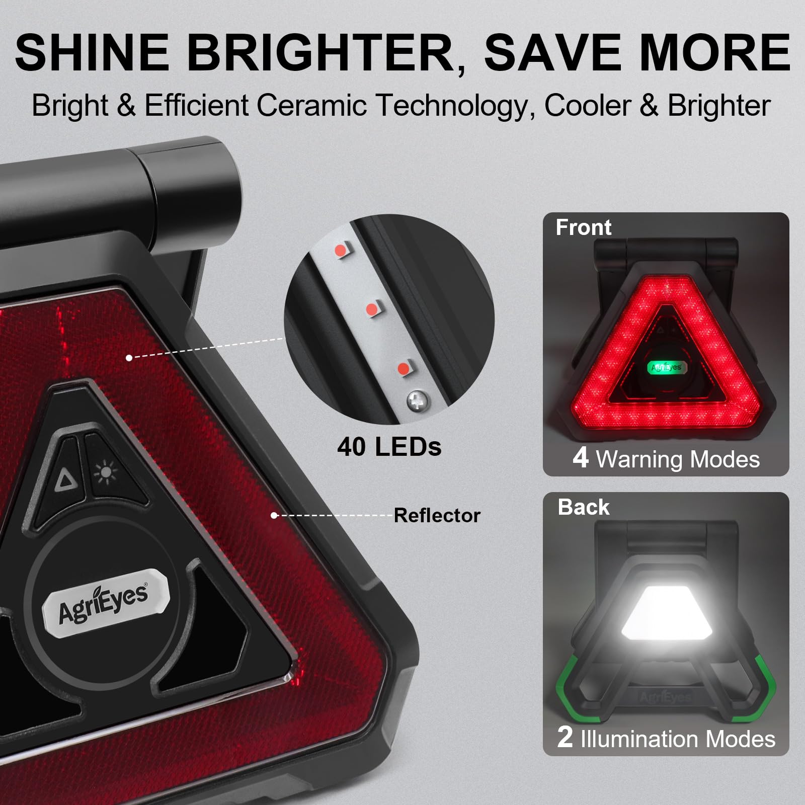 Agrieyes Luce triangolare di emergenza ricaricabile USB-C, luce di avvertimento LED lampeggiante portatile con 5 modalità, luce di avvertimento stradale portatile per auto, camion, camper, veicoli