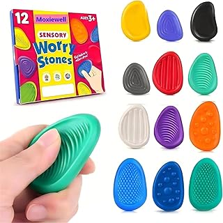 12 Pièces Fidget Toys Pierre Sensorielle, Fidget Toys Sensory Stone en Silicone, Jouets Apaisants pour Enfants Pierres préoccupation Colorées et Texturées pour Enfants Adultes, Jouets Anti-Stress (A)