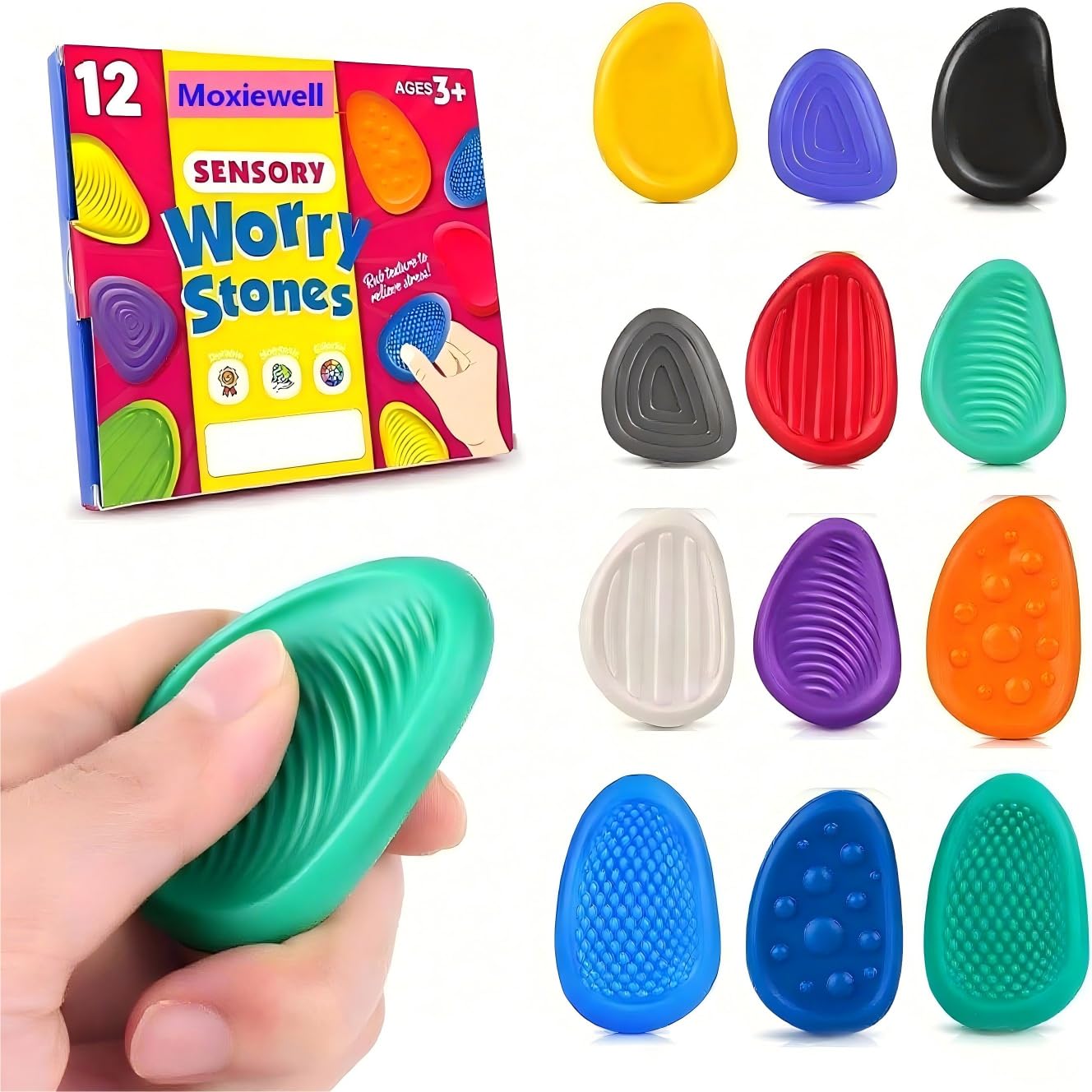 Fidget Toys Sensory Stones, zabawki antystresowe, sensoryczne, antystresowe, teksturowane, dla dzieci z autyzmem, 12 sztuk