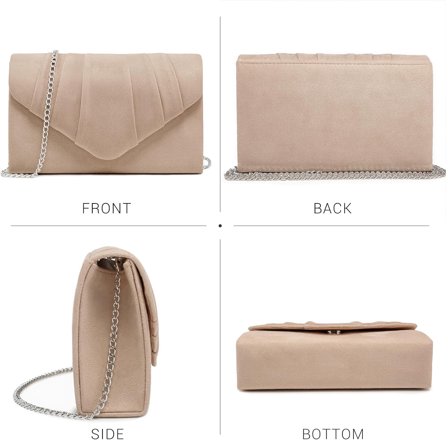 Dasein Women's Evening Bag Pleated Envelope Clutch Handbag Wedding Party Bridal Purse - Image 3