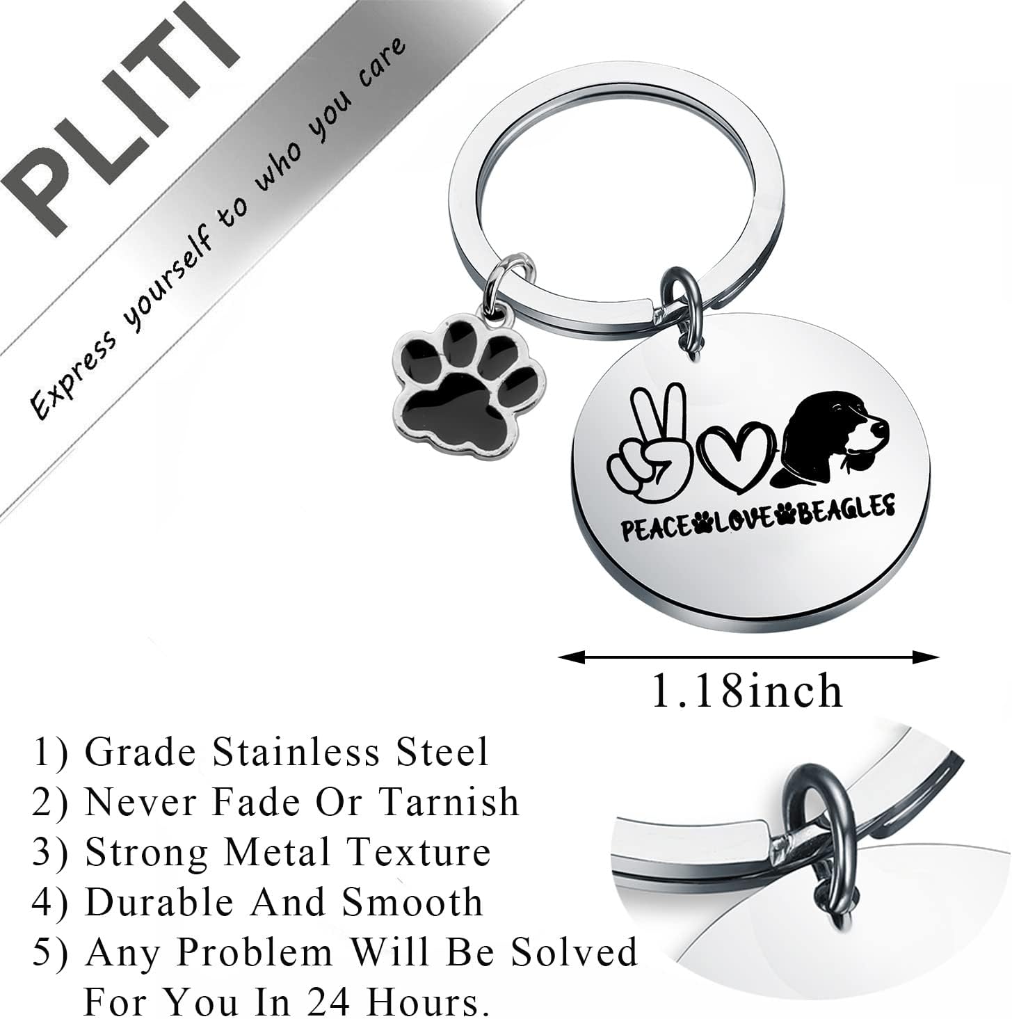 PLITI Beagle Keychain Beagle Owner Gift Beagle Dog Lover Gift Beagle Mom Gift Beagle Theme Gift Peace Love Beagles Keyring