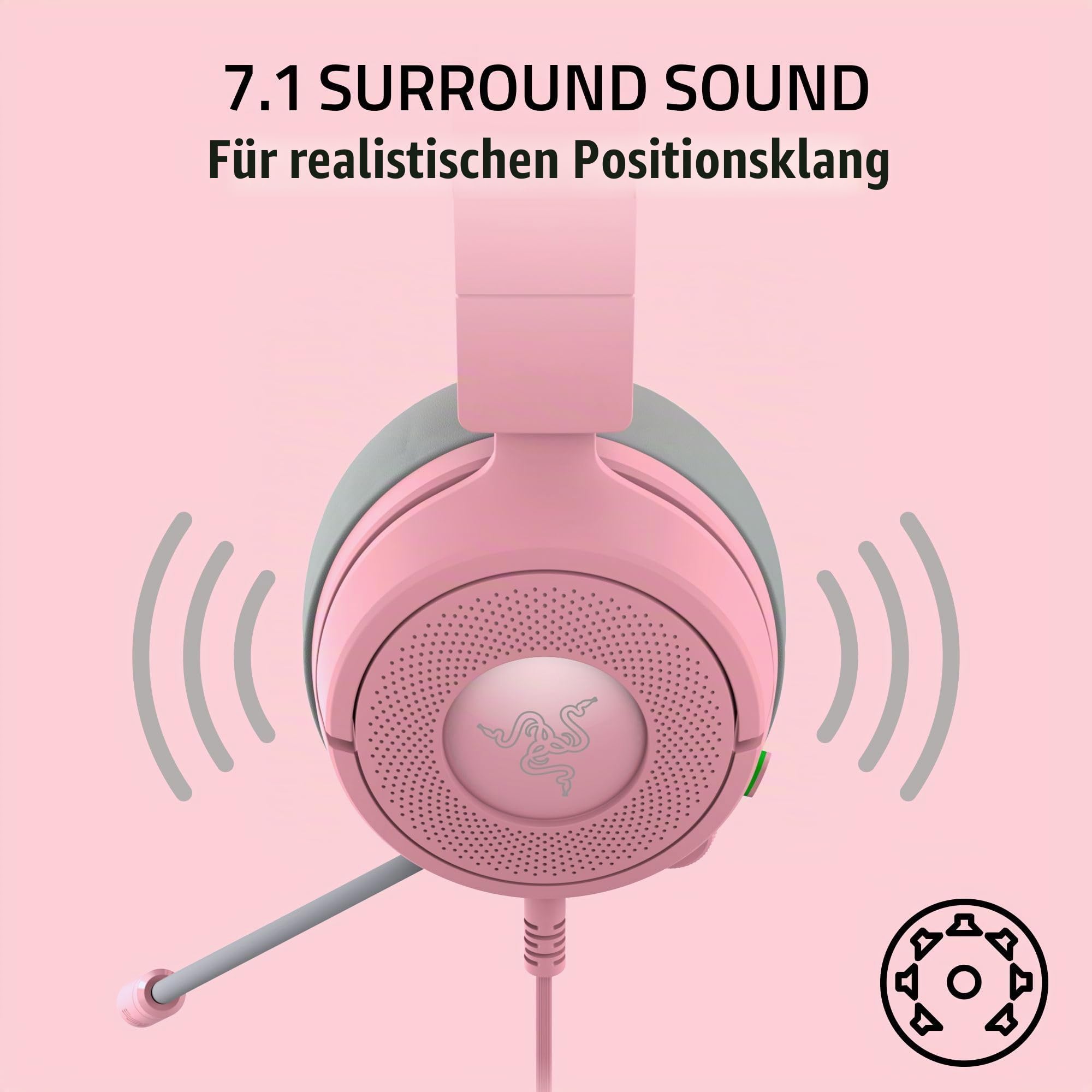 Razer Kraken Kitty V3 X Wired Gaming Headset: Kitty Ears - HyperClear Cardioid Mic - 40 mm Drivers - 7.1 Surround Sound 3.5mm PC, PS5, Xbox, Switch 2 - Pink (Generalüberholt)