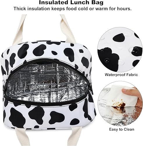 Miniatura 4 de Lonchera con estampado de vaca para niñas y mujeres, bonita lonchera aislada a prueba de fugas, reutilizable, bolsa de almuerzo para adolescentes,