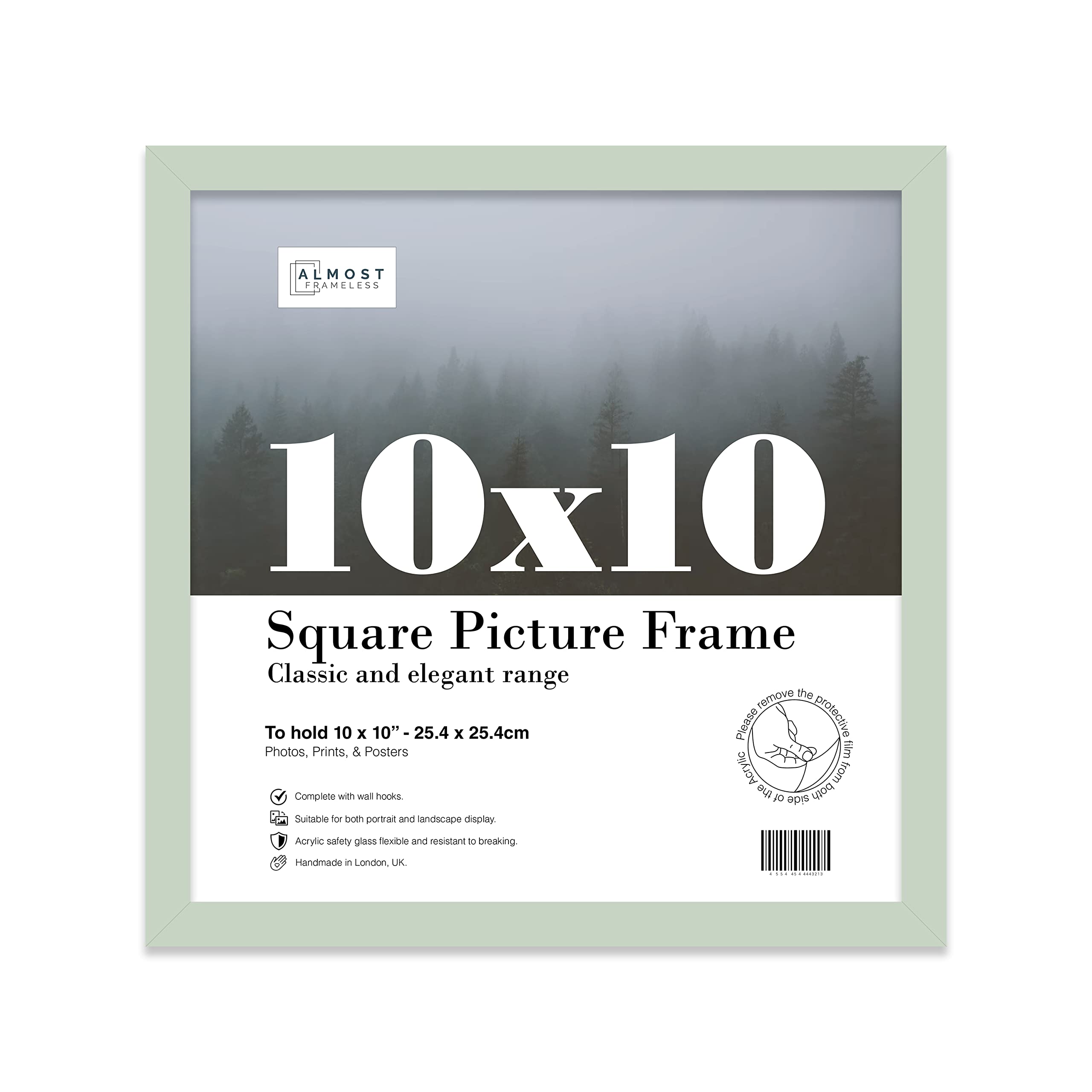 Almost Frameless 10x10 Mint Green Picture Frame 10"x10"(25.4x25.4cm) Poster, Photo, Artwork, or Print. Thin Edge Slim Frame Portrait and Landscape Display with Wall Hooks โ image 1