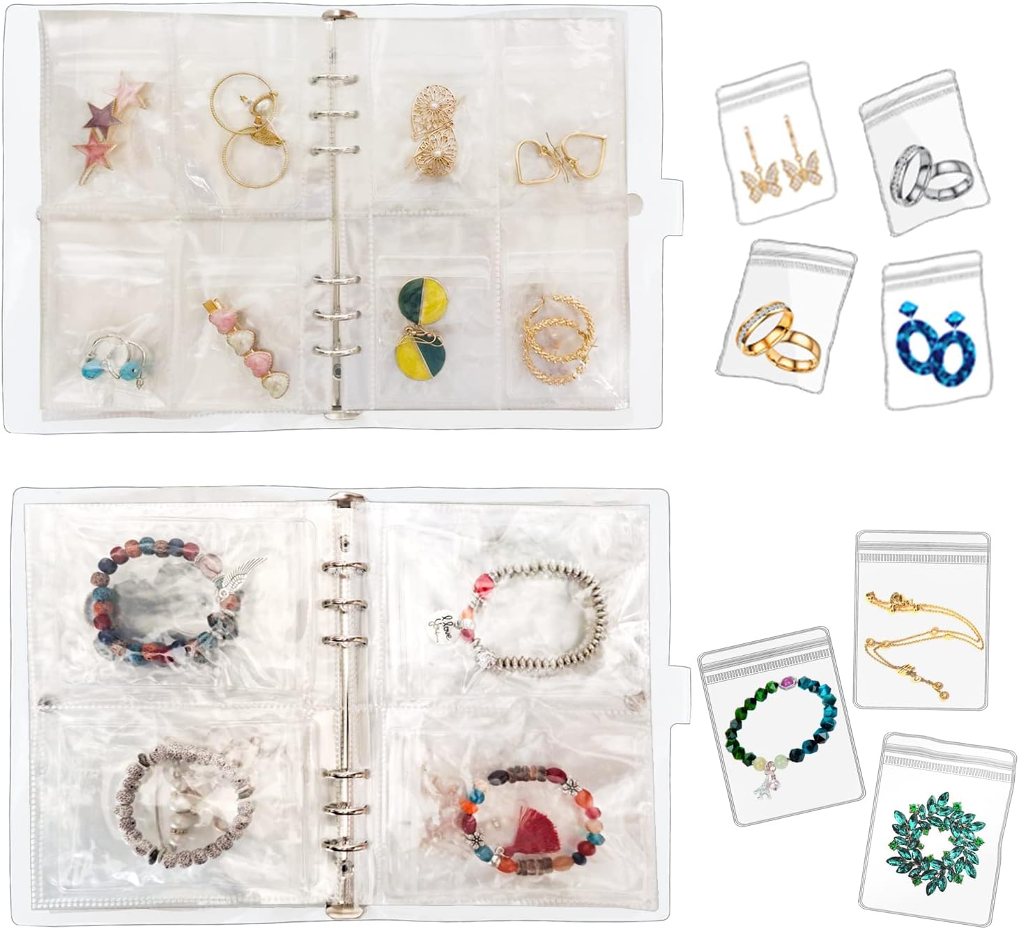 Transparent Jewelry Storage Book with Zipper Pockets Portable Earring Organizer Travel Bag Display Case Box for Rings, Necklace, Bracelets, Stud