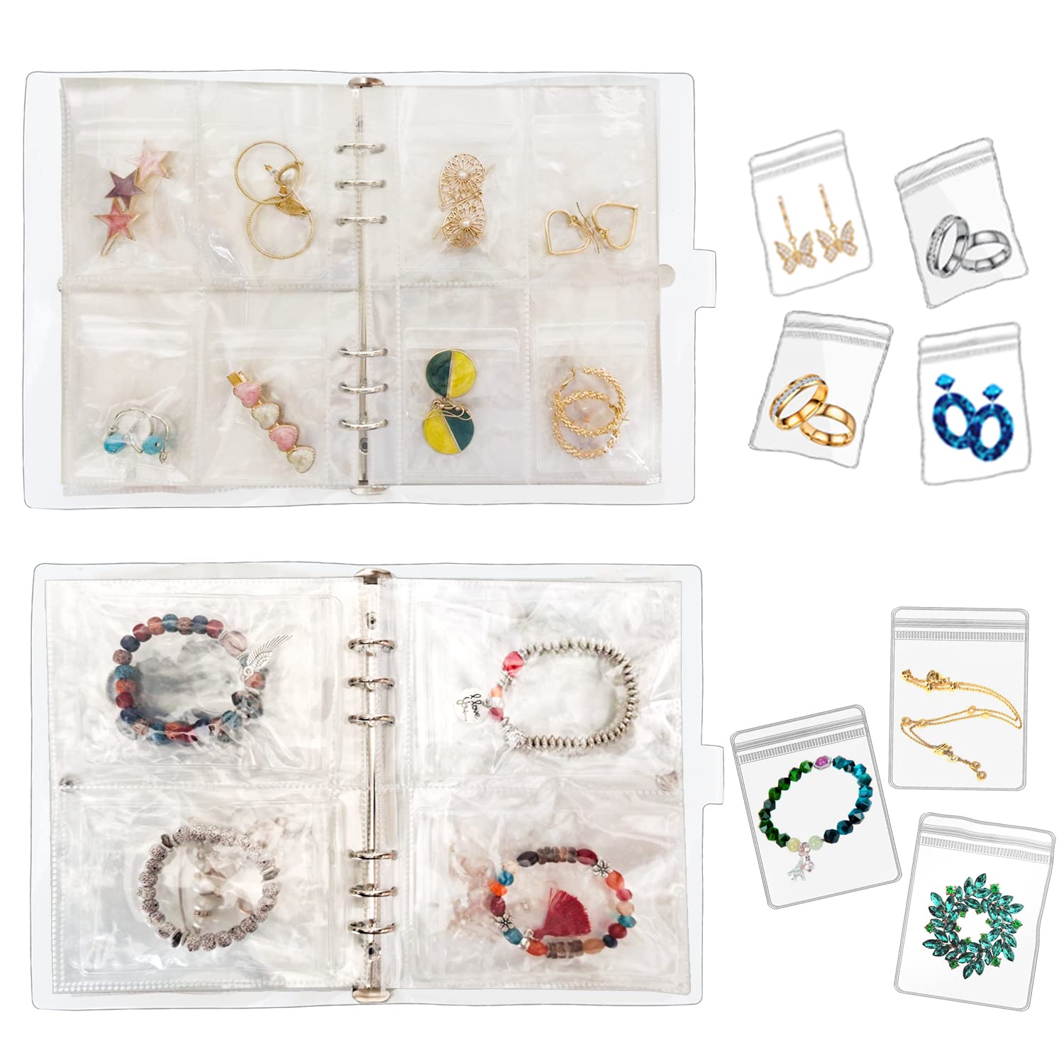 LingLingoTransparent Jewelry Storage Book with Zipper Pockets Portable Earring Organizer Travel Bag Display Case Box for Rings, Necklace, Bracelets, Stud