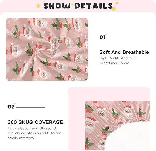 Miniatura 4 de Santa Claus Pink Crib Sheets - Stretchy Fitted Crib Sheets for Boys Girls, Unisex Cozy Baby Crib Sheet 27 x 39 x 5 Inches