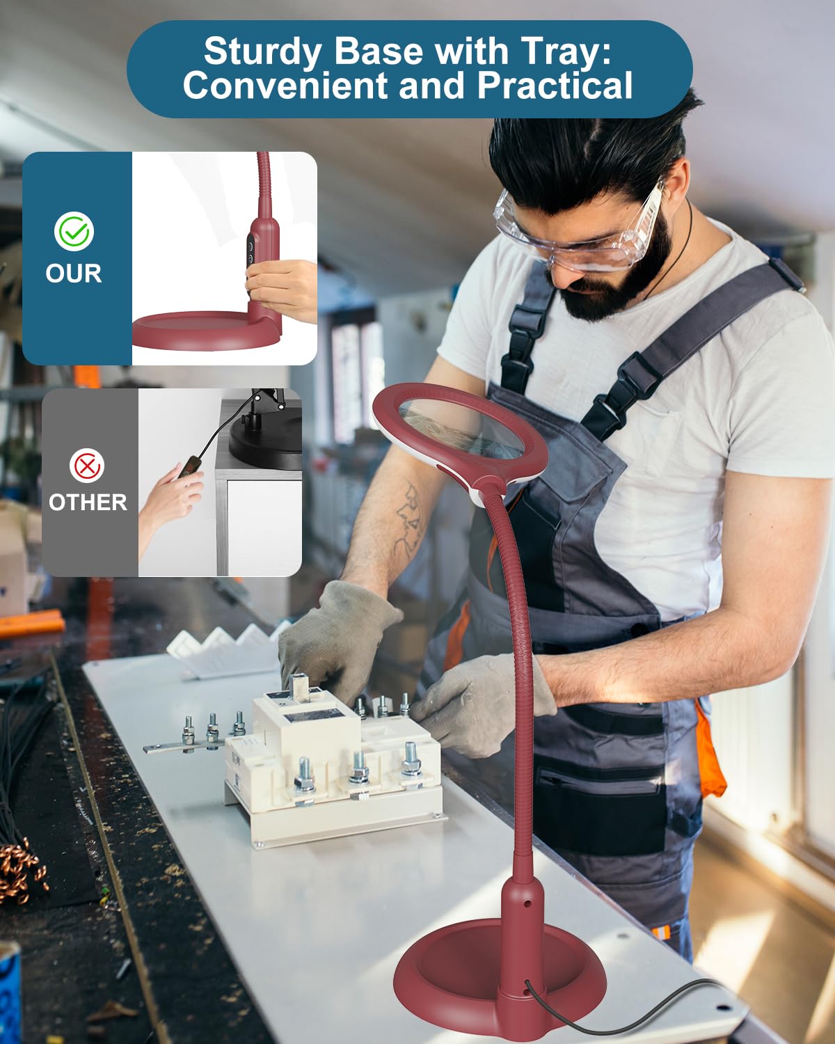 10-fache Lupe mit Licht und Ständer, LED 5 Farbmodi, Helligkeit, stufenloses Dimmen, beleuchtete Lupe, freihändig, flexible Schwanenhals-Schreibtischlampe mit Klemme für Naharbeiten, Handwerk, Hobby