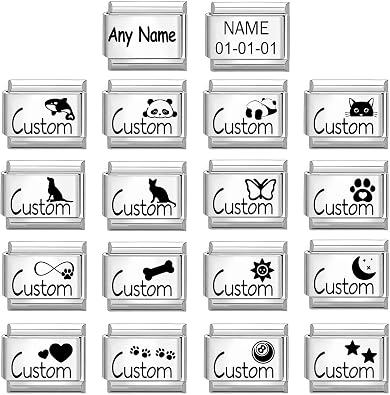 Hoomall Custom Italian Charms Links with Text Personalized Sliver Charm Link Jewelry 10mm*9mm Italian Charm Bracelet Link Custom Bracelet Gift