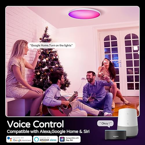 Miniatura 5 de Lámparas de techo LED inteligentes de 30 W  Lámpara de techo de montaje empotrado de 12 pulgadas con control remoto  IP44 impermeable  Funciona con