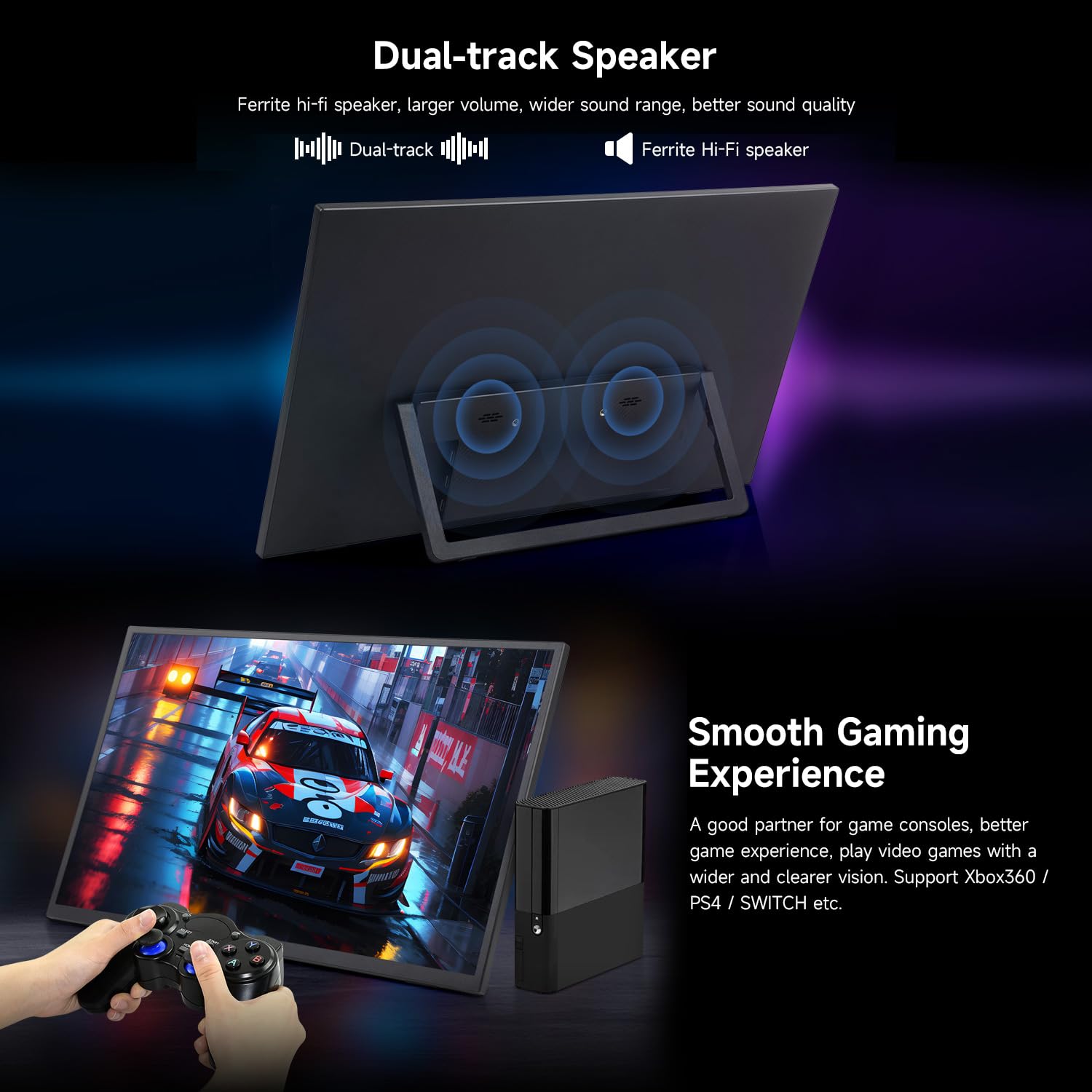 LUCKFOX 18.5" Portable Monitor with Stand - Plug and Play Ultra Thin/Light USB-C HDMI Second Monitor 1080P FHD 178° Viewing 120Hz Dual-Track HiFi Speaker for Raspberry Pi/Jetson/PC/Game Console/Phone