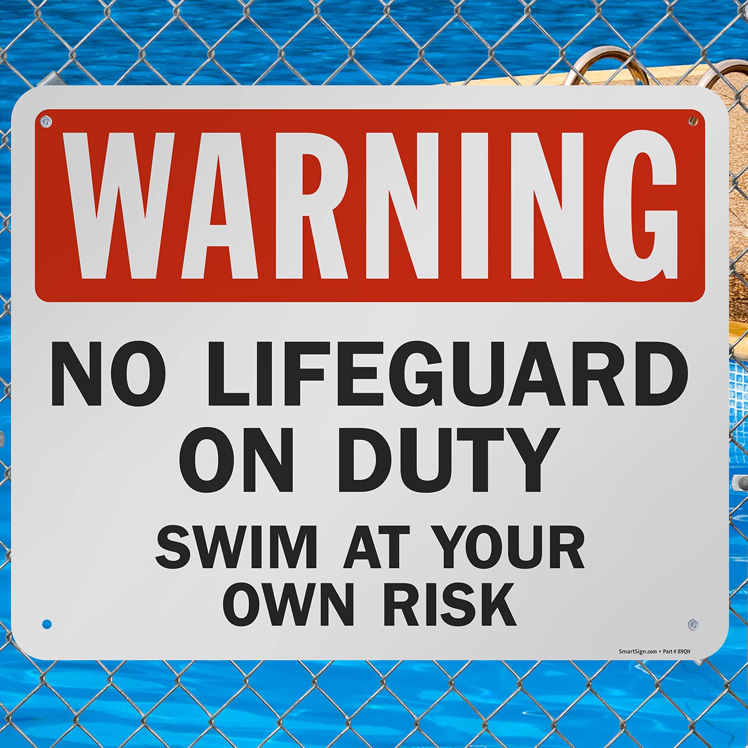 SmartSign Large No Lifeguard On Duty Sign, Swim at Your Risk Sign, 24x30 Inches, 80 Mil Thick Aluminum, Easy-to-Clean/Mount, Pre-Punched Holes, USA Made