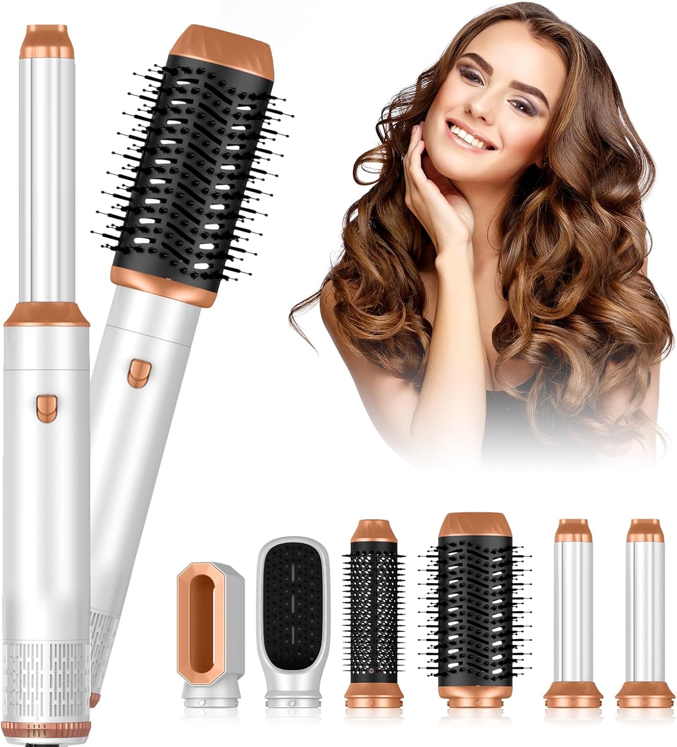 6 in 1 Hair Dryer Brush, Blow Dryer Brush Ionic Hair Dryer, Oval Hot Air Brush, Hair Curler Hair Straightener Magic Styler Autowrap Air Styler