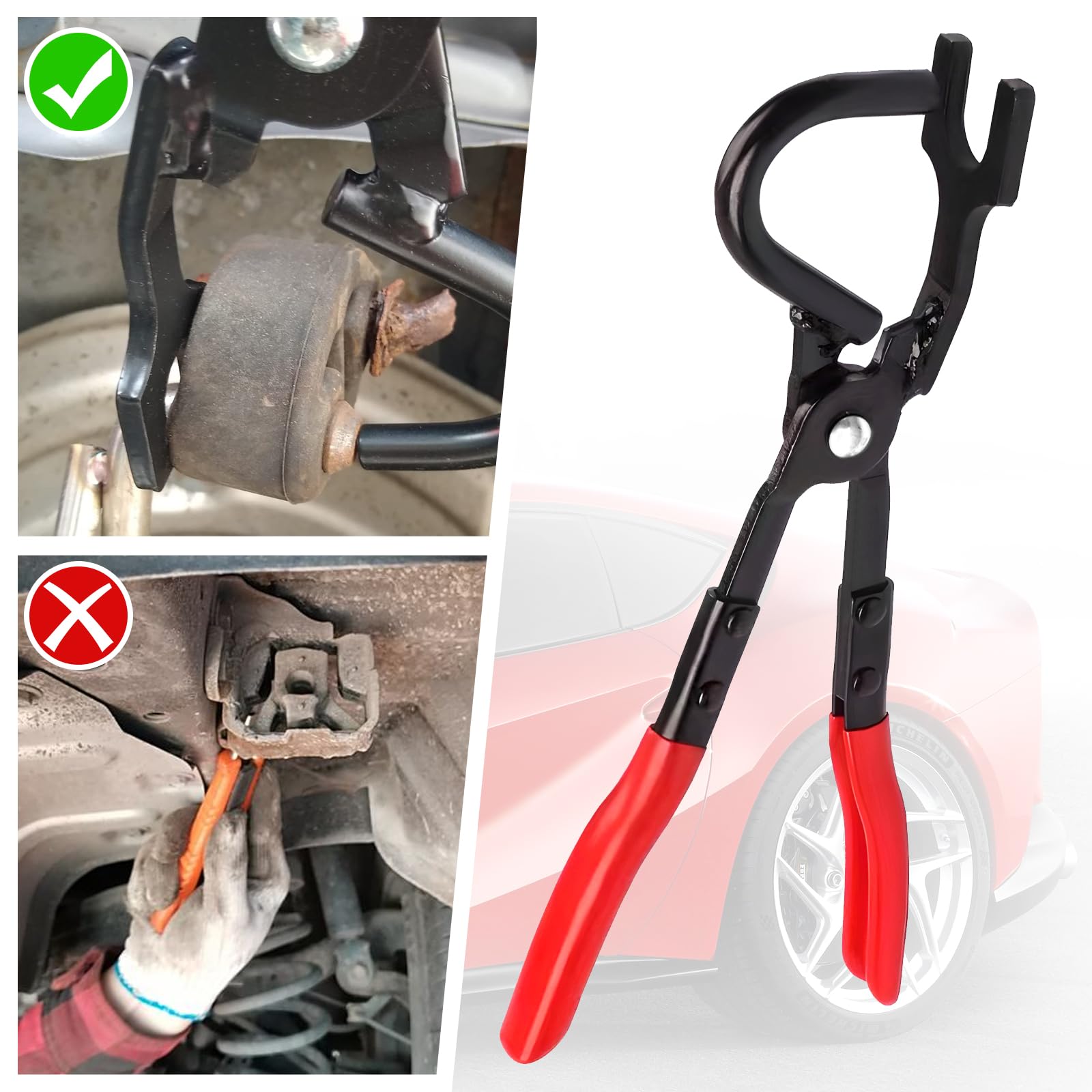 Colgador de escape y soporte de goma alicates de escape de separación y soporte de escape de 4 agujeros, kit de goma universal para aisladores de escape