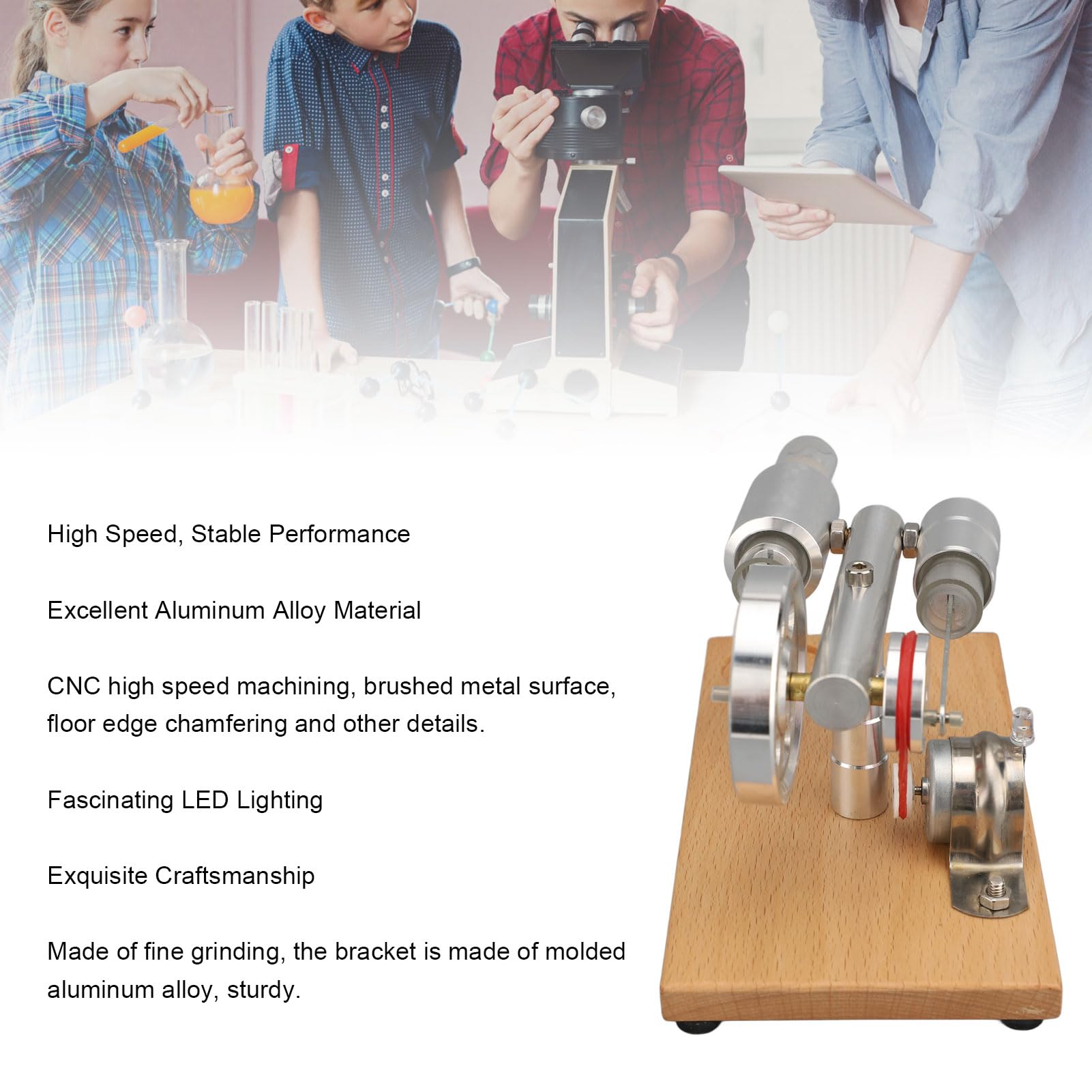 Modelo de Motor Stirling de Aire Caliente, Kit de Generador de Energía Eléctrica con Luces LED, Kit de Generador de Energía Eléctrica Stirling para Experimentos de Física Escolar.