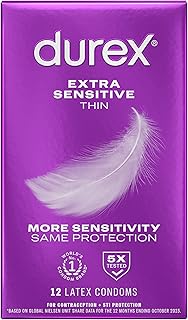 Durex Extra Sensitive Lubricated Ultra Thin Premium Condoms, Regular Fit, 12 Count