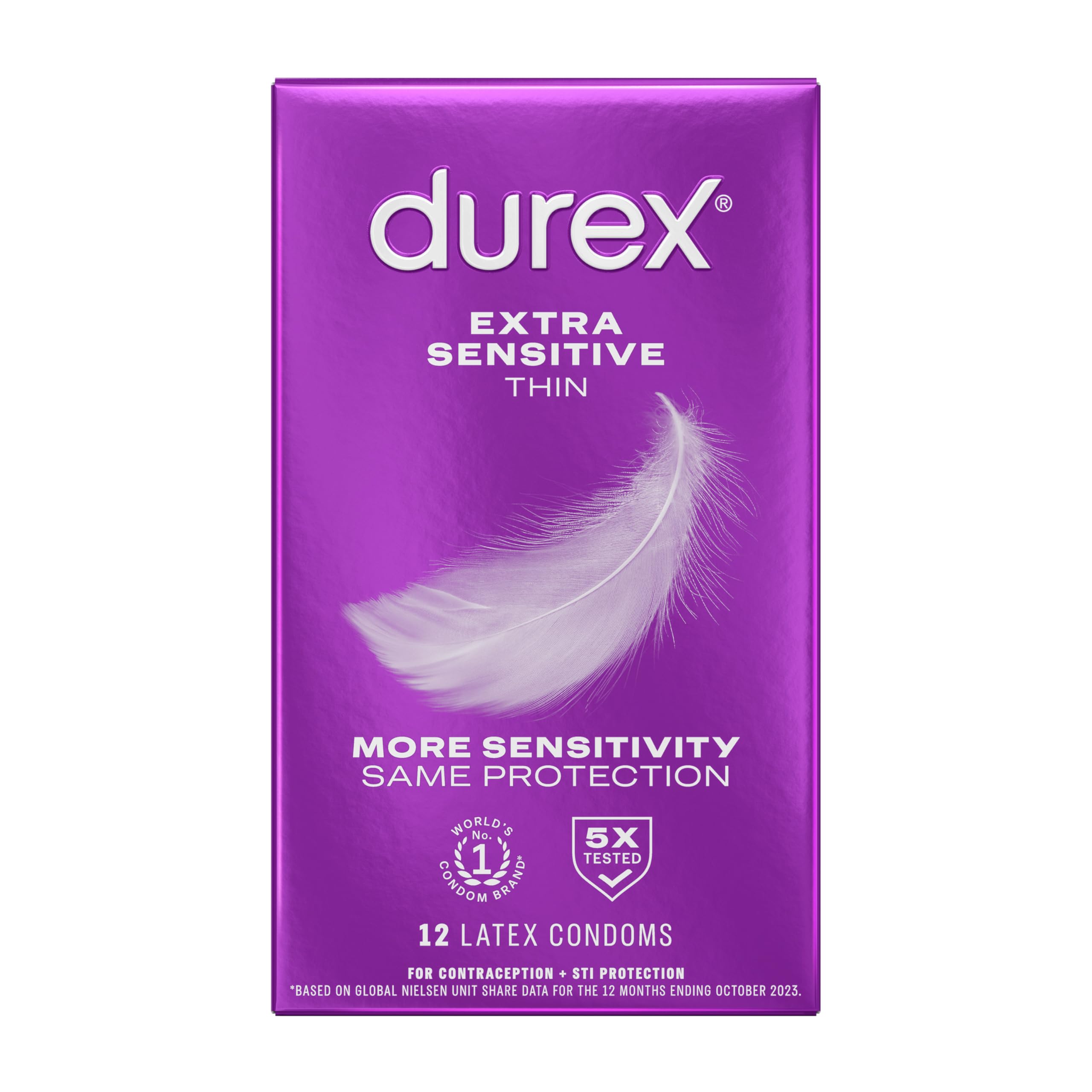 Extra Sensitive Lubricated Ultra Thin Premium Condoms, Regular Fit, 12 Count