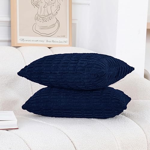 Miniatura 9 de HWY 50 Juego de 2 fundas de cojín decorativas de pana de 16 x 16 pulgadas, fundas de cojín modernas a rayas suaves para sofá y cama, fundas de cojín