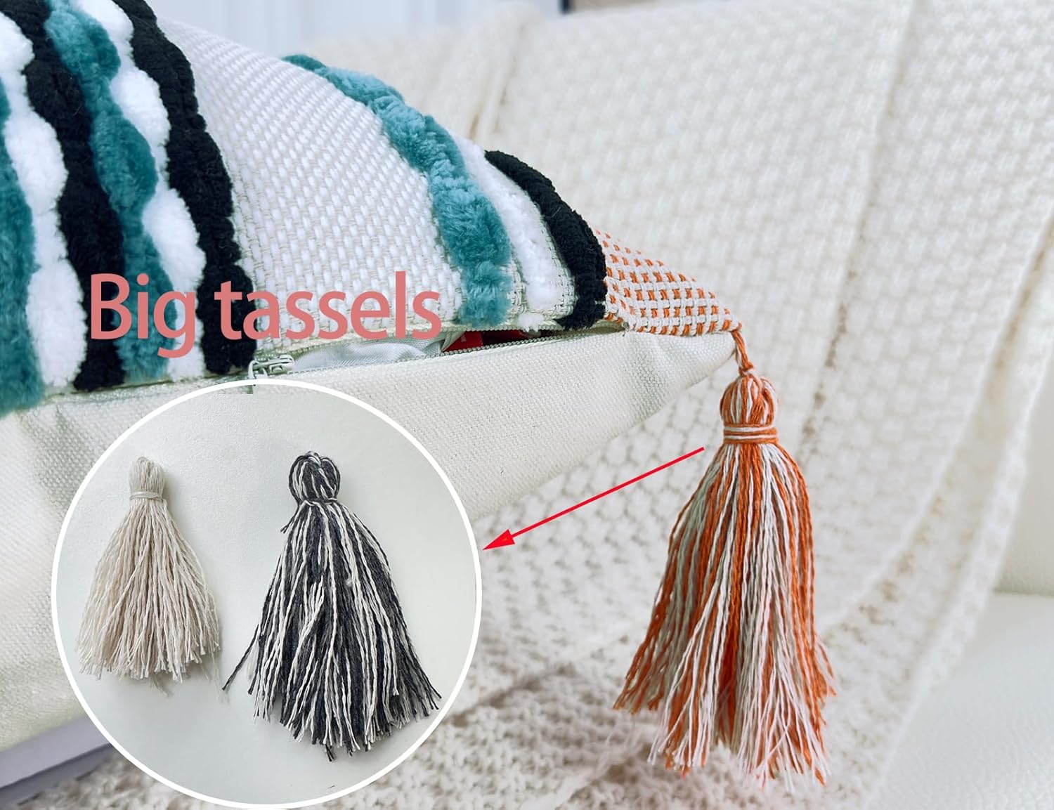 Chenille and Cotton Long Pillow for Bed,Striped Textured Boho Long Lumbar Throw Pillow Cover 14x36,Neutral Accent Decorative Extra Long Body Pillow Case for Couch Sofa Bedroom,Turquoise - Image 5