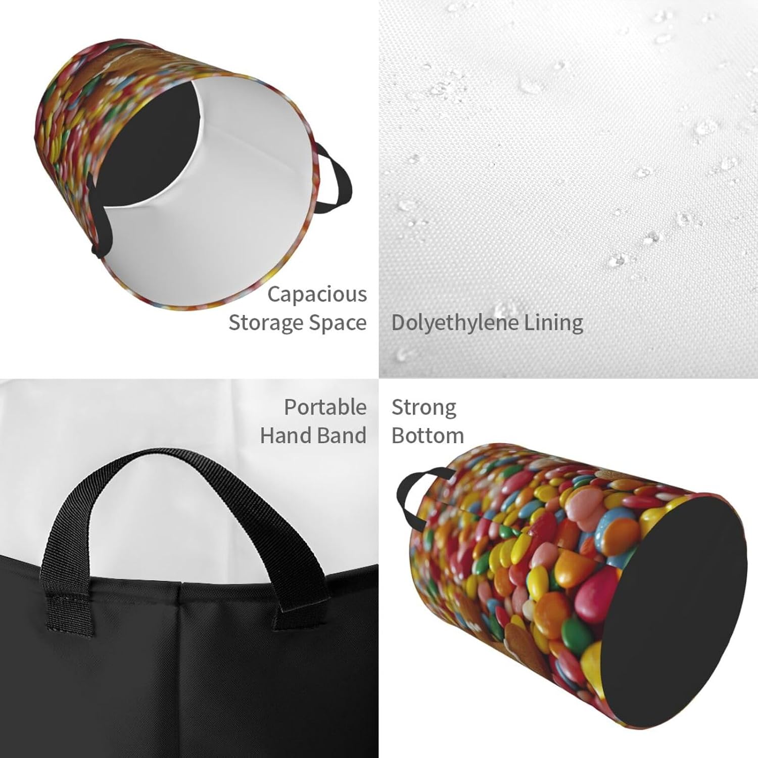 Gingerbread Man Candy Print Round Laundry Hamper for Bedroom Bathroom Living Room Foldable Clothes Organizer