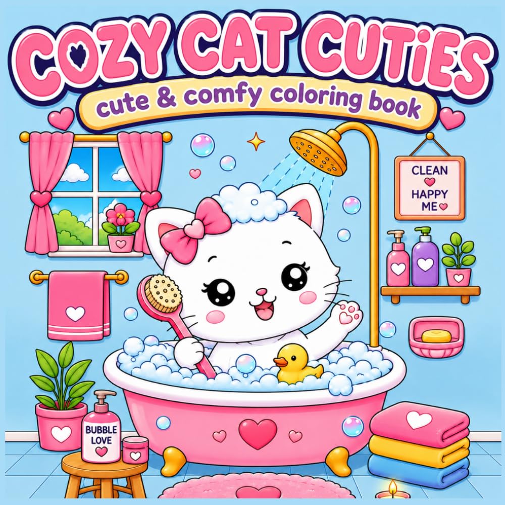 COZY CAT CUTIES: Bold & Easy coloring book - 52 Cute and Cozy Cat Coloring Pages Featuring Playful Kittens, Cozy Rooms, Yarn Balls, Flowers, and Sweet ... Easy Coloring Book for Kids, Teens & Adults