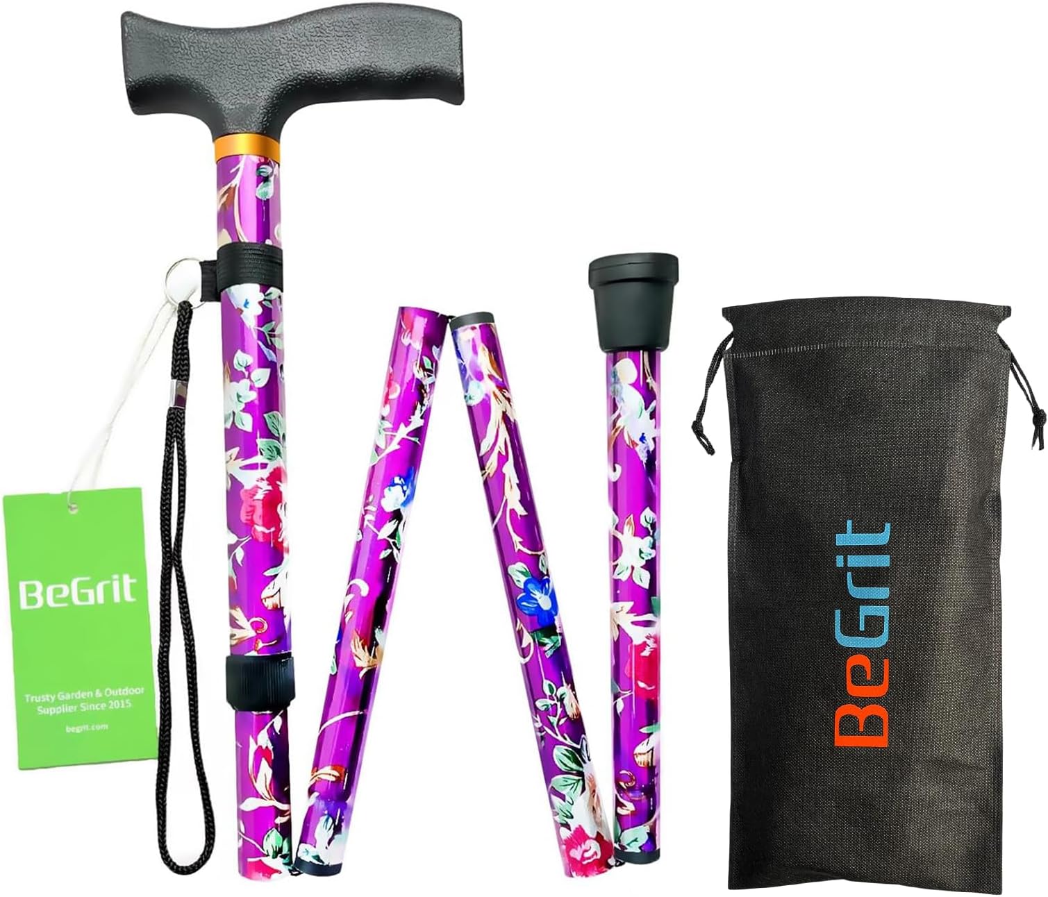 BeGrit Walking Sticks for Women Folding Walking Sticks Adjustable Walking Stick Collapsible Lightweight Flexible Stick Comfortable Grip Durable Mobility Aid for Ladies Men