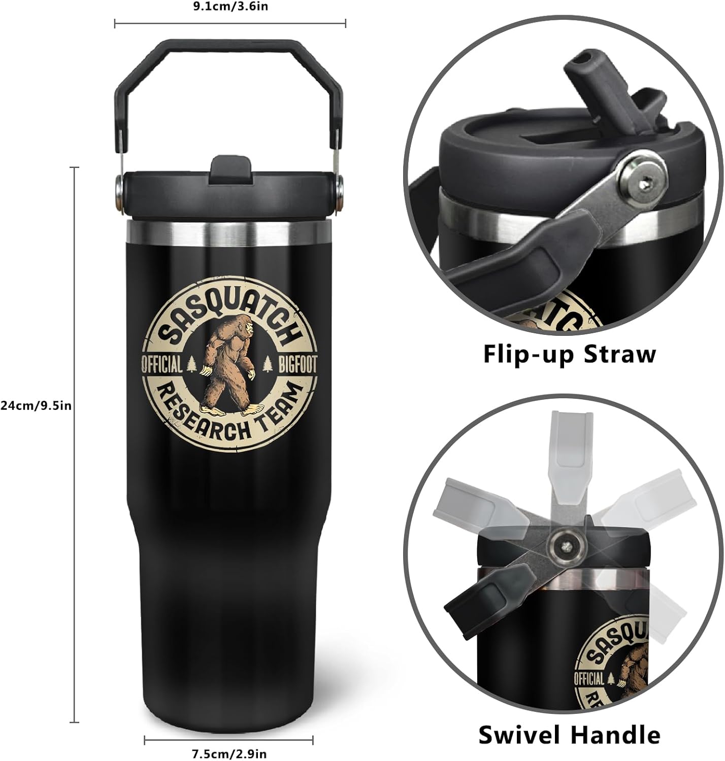 30oz Big/foot Tumbler with Top Handle and Flip Straw Sasquatch Gifts Cup for Dad Father's Day Birthday Christmas Gifts for Men - Image 4