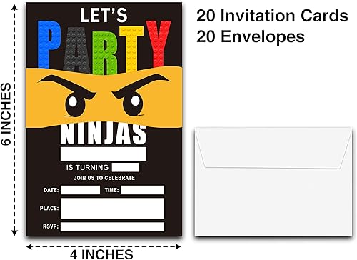 Miniatura 2 de Tarjetas de invitación de fiesta de cumpleaños con sobres con temática de Ninjas de 4 x 6 pulgadas fiesta - celebración de cumpleaños para niños y