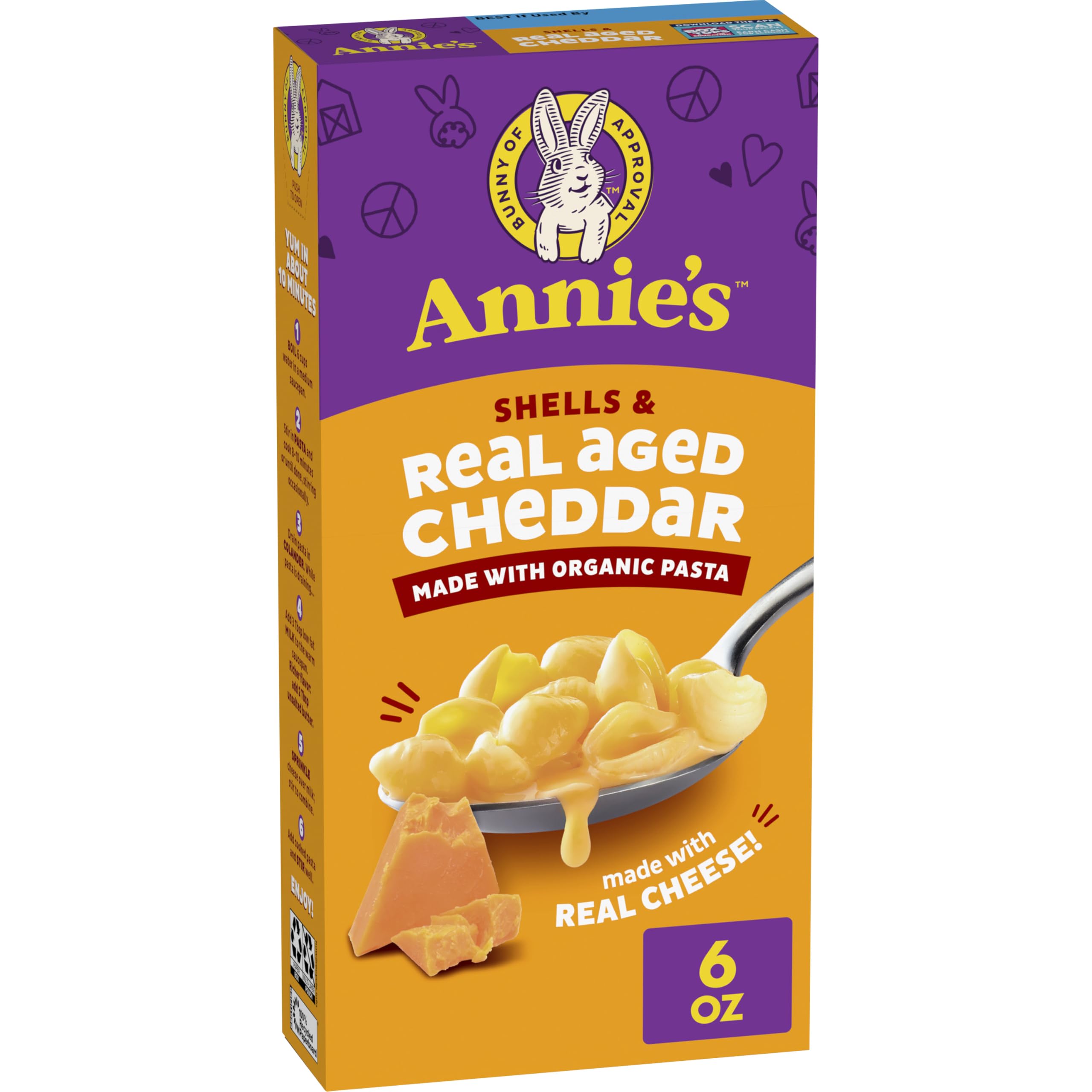 Annie's Shells and Real Aged Cheddar, Made with Real Cheese, 6 oz, 12 pk