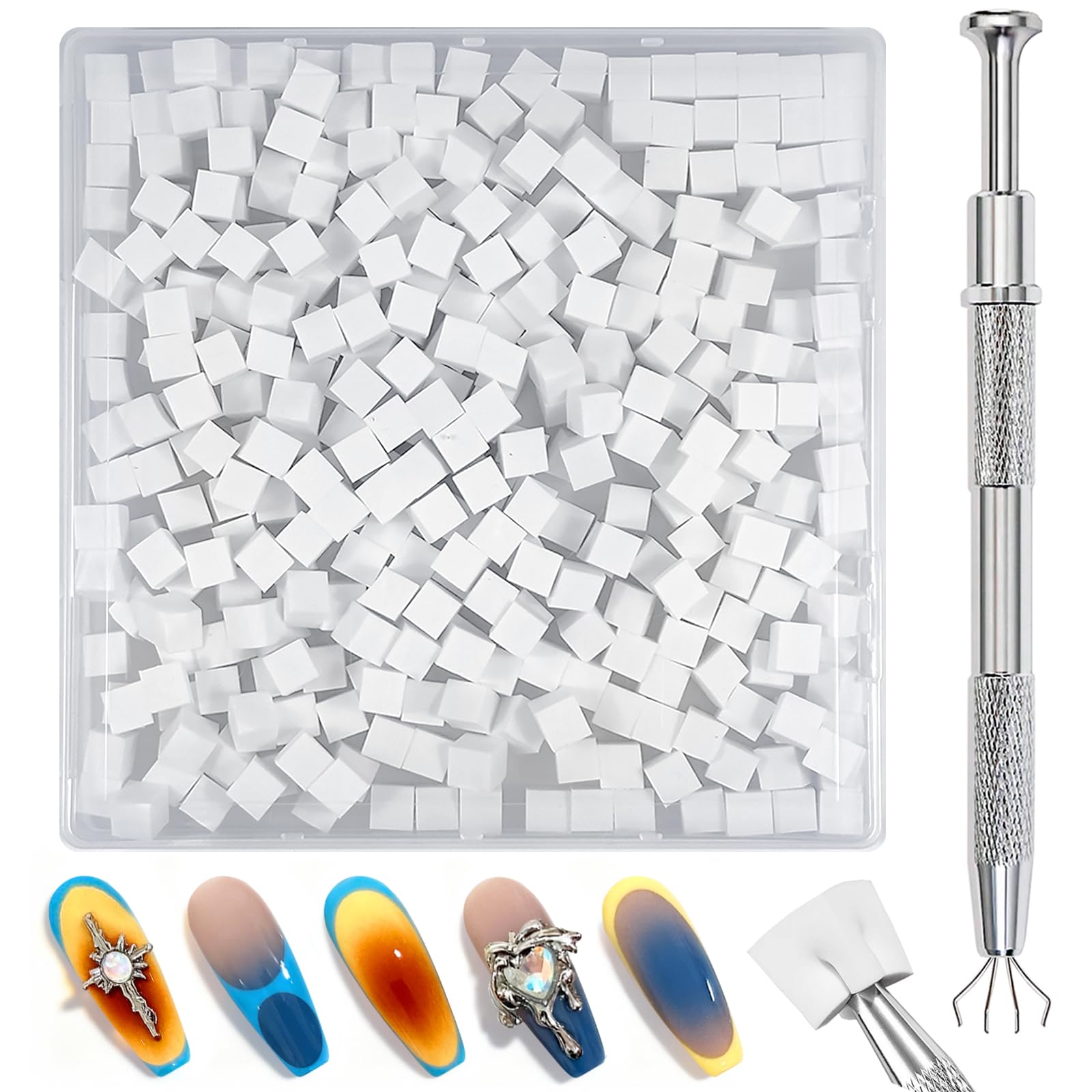 Qufiiry 300 Stück Nail Art Schwämme mit Metallgreifer, Nagelkunst Schwammpinsel, Maniküre Zubehör für Nägel, um Eine Vielzahl von Gradient Nail Art Patterns zu Erstellen (Weiß)