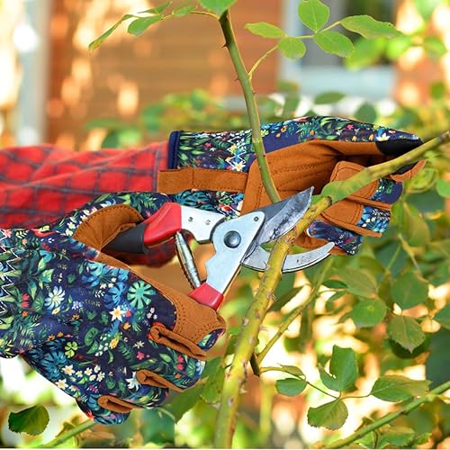 Miniatura 6 de Guantes de jardinería de cuero para mujer, guantes de jardín a prueba de espinas, guantes de trabajo para pantalla táctil, regalos