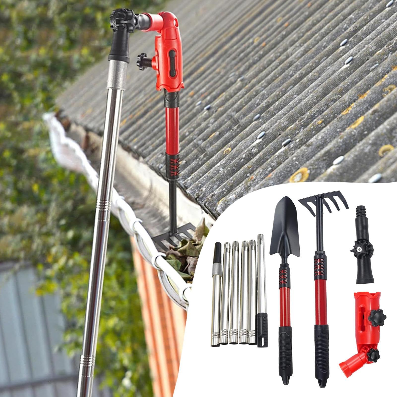 Herramientas De Limpieza Para Canalones De Tejado Rastrillo Extensible para | Ligera Herramienta de Eliminación de Hojas para Mantenimiento de Sistemas de Desagüe