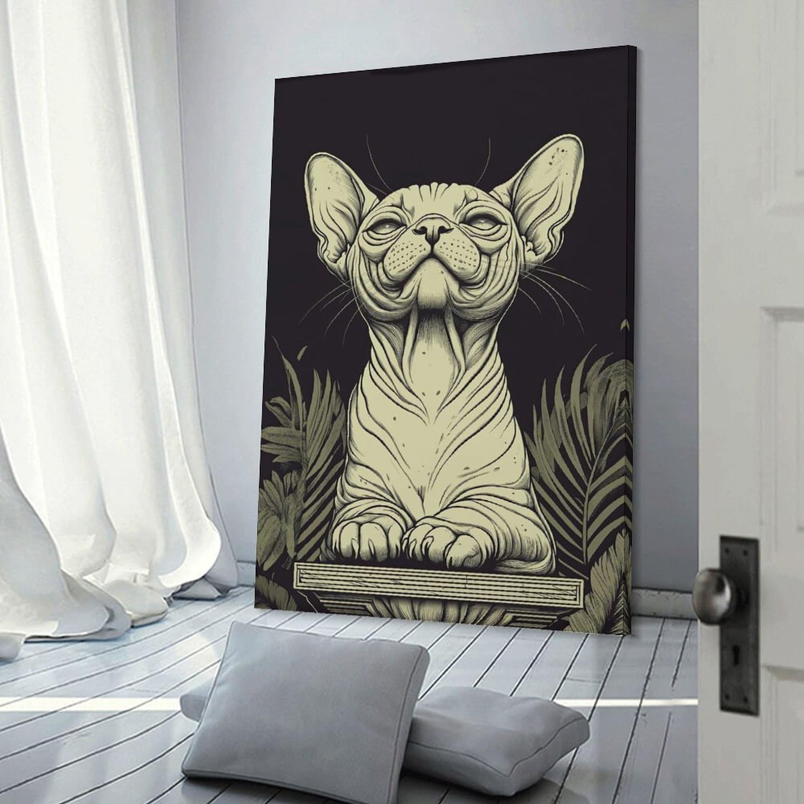 Junmoney Canvas Wall Decor Smiling Sphynx Cat, 16x24inch(40x60cm), for Gallery Wall Decor And Room Displays, An Easy Match for Collected Prints
