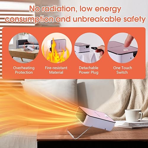 Miniatura 5 de Calentador de espacio portátil, calentador eléctrico de cerámica PTC, calentador de escritorio, calentador de ventilador de alto rendimiento para el