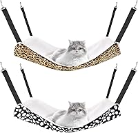 Vista 1 de Jetec 2 Pieces Reversible Cat Hanging Hammock Soft Breathable Pet Cage Hammock with Adjustable Straps and Metal Hooks Double Sided Hanging Bed for