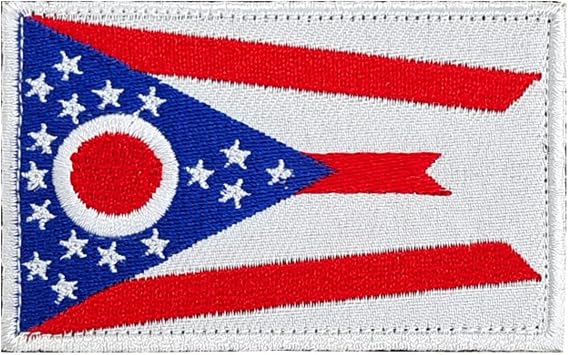 Ohio State Flag Hook and Loop Patch Embroidered Tactical Morale Patch with Hook Backing for Hats, Backpacks, Vests, Jackets, Caps & Bags Pride Outdoor Military Style Patch