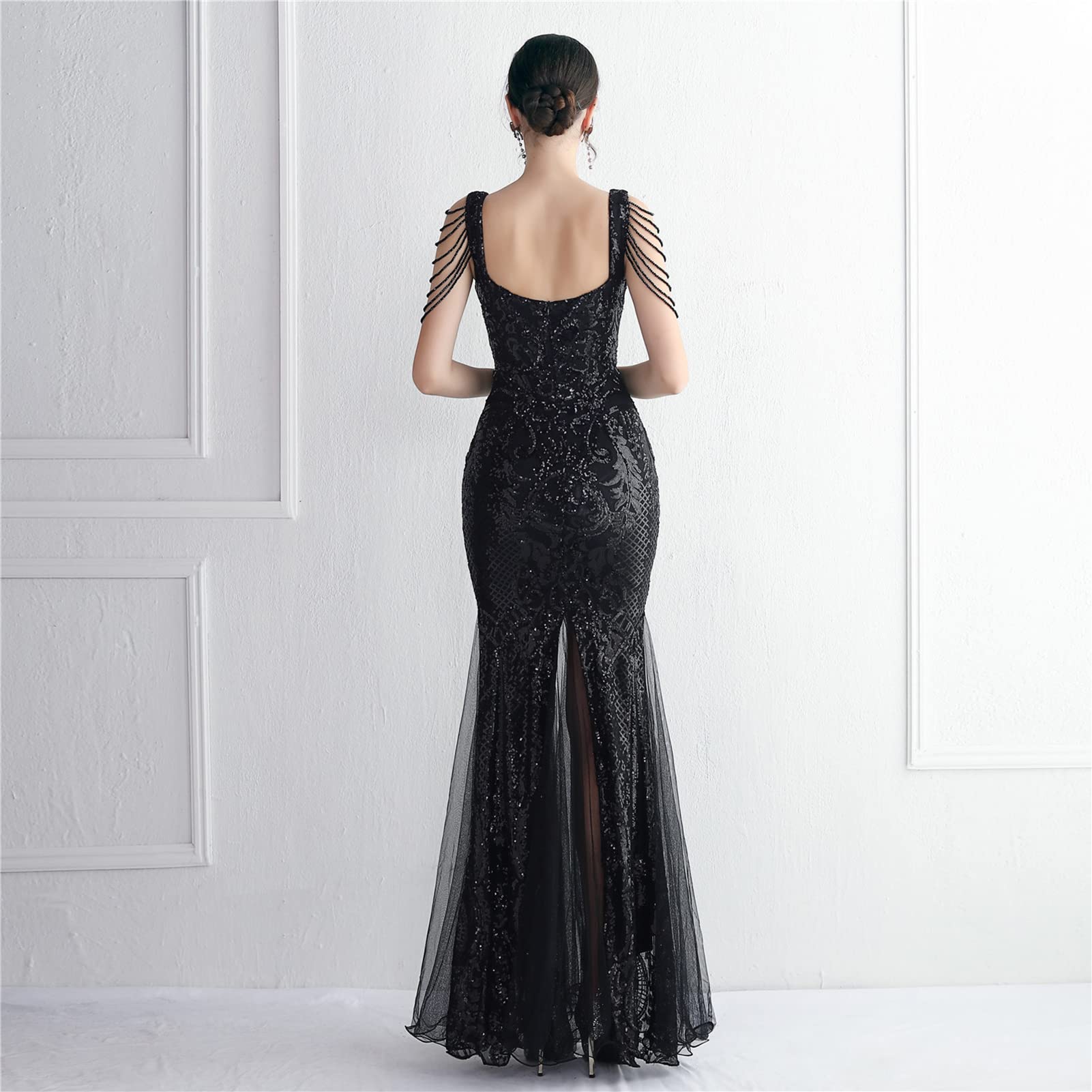 Damen Glänzend Abendkleider Maxikleid Elgant V-Ausschnitt Meerjungfrau Cocktailkleid Cabrio Wickelkleid Festlich Kleid