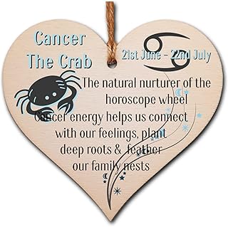 Handmade Wooden Hanging Heart Plaque Gift Signs of the Zodiac Cancer Astrological Star Sign Keepsake Card Alternative