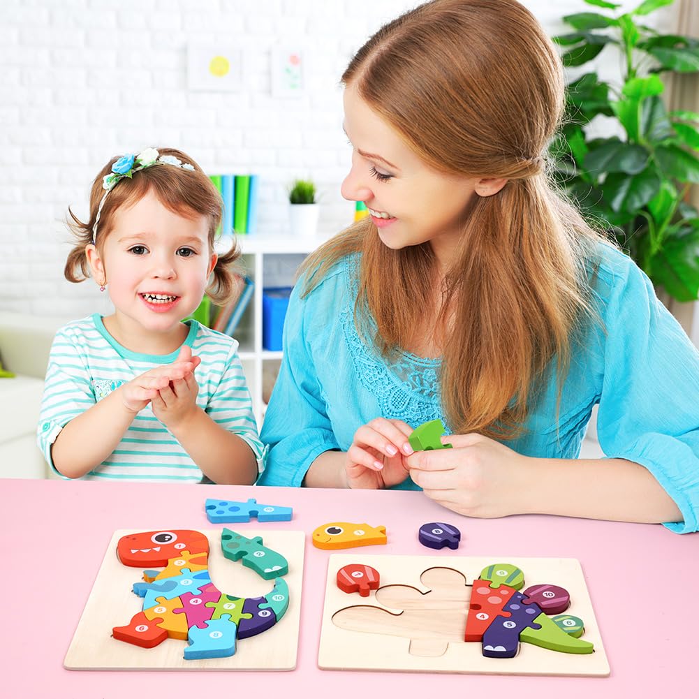 HOTUT Puzzle in Legno per Bambini, 2 Pezzi Legno Giocattoli, Giochi da Puzzle, Animali Montessori Giochi Bambino Educativi per Bambino Sopra i 1 Anni