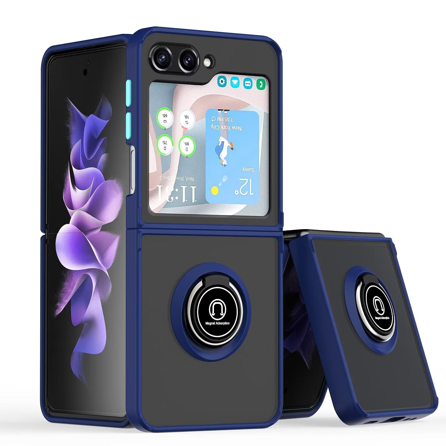 EASSGU Etui do Samsung Galaxy Z Flip7 FE/Z Flip6 (6,7 cala), przezroczyste etui z uchwytem na pierścień, odporne na wstrząsy i upadki silikonowe etui z TPU - niebieski królewski